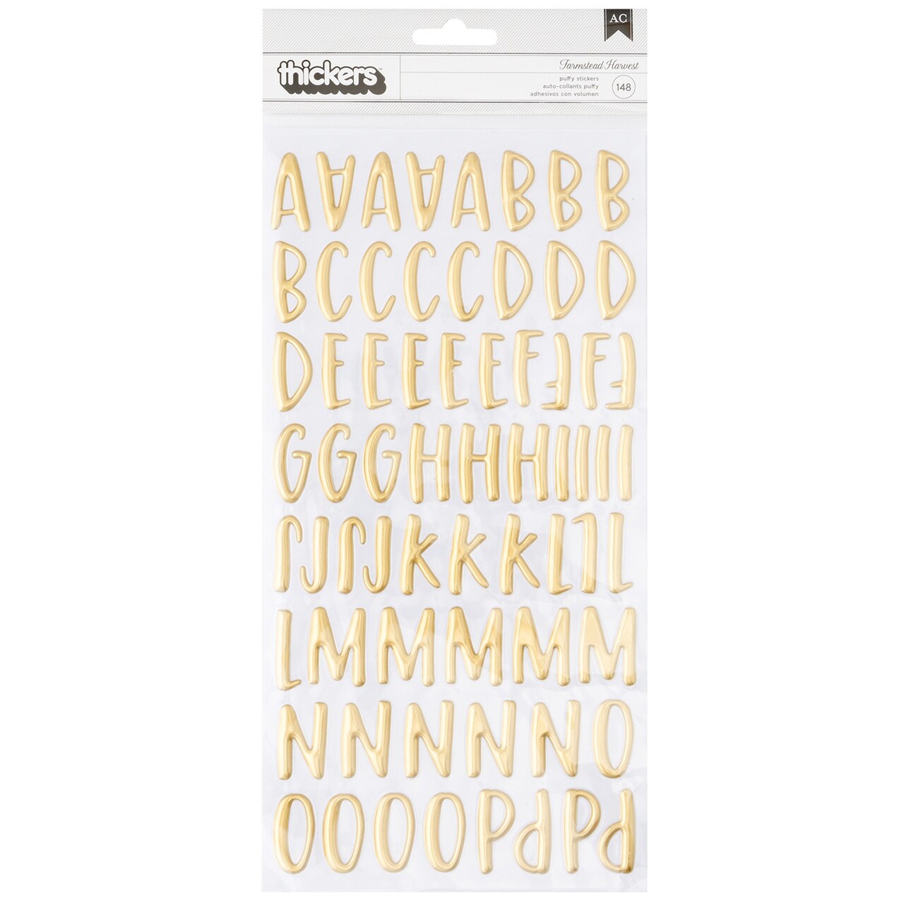 American Crafts Farmstead Harvest Thickers Stickers 148/Pkg-Alpha - Gold Foil Puffy
